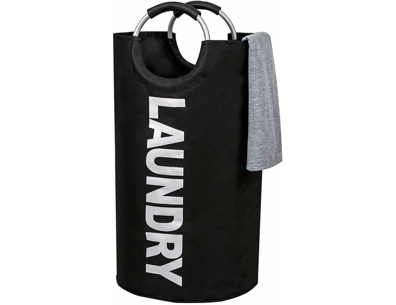 82L Foldable Laundry Hamper Collapsible Large Clothes Bag with Easy Carry Handle - Black