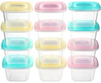 Baby Food Snack Plastic Storage Container with Lids, 12 Pack Set BPA Free Freezer & Dishwasher Safe for Kids