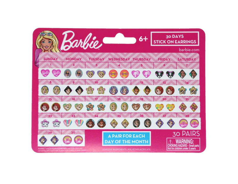 Barbie 30 Pack Stick On Earrings - Genuine Pink Poppy - New