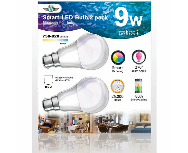 MV SMART BULB 9W B22 TWIN PACK  (apple app only )