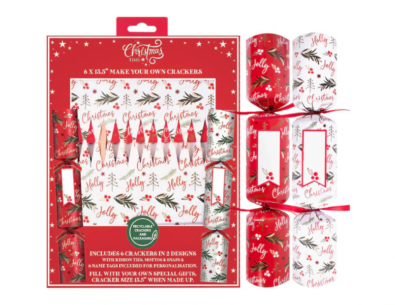 Holly Jolly Make Your Own Christmas Crackers 6pk