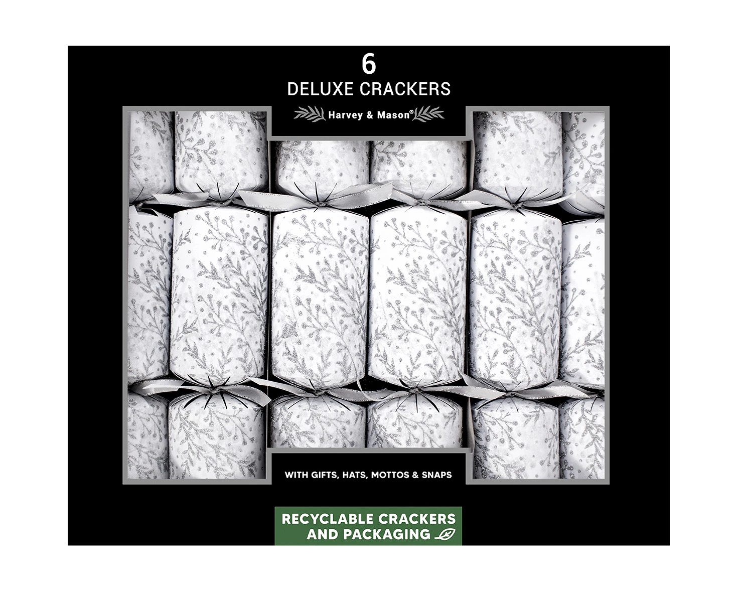 Deluxe  Winter Glitter Christmas Crackers  6pk