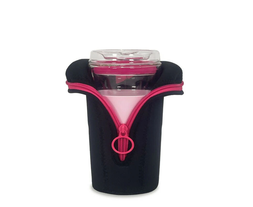 IOco 12oz Travel Cup Jacket Accessory - Black | Hot Pink Zipper