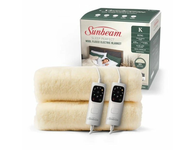 Sunbeam Sleep Perfect Wool Fleece Anti-Bacterial King Electric Blanket