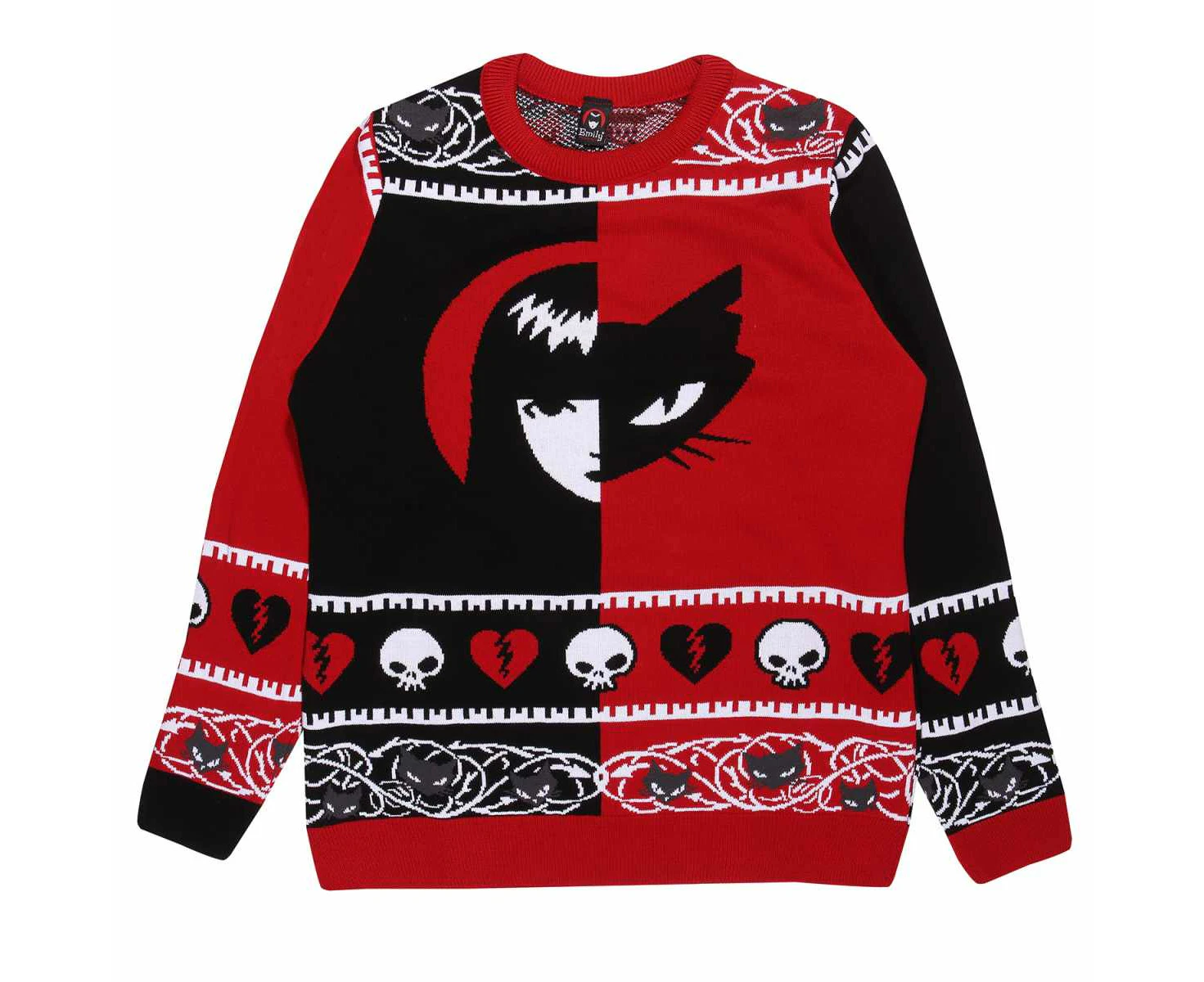 Emily The Strange Unisex Adult Emily Sabbath Knitted Jumper (Red/Black/White) - HE2081