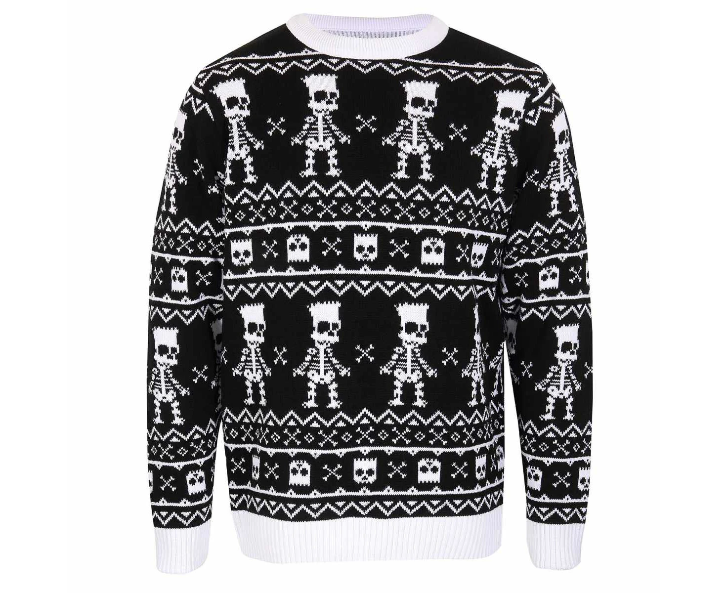 The Simpsons Unisex Adult Bart Simpson Skeleton Knitted Jumper (Black/White) - HE2088