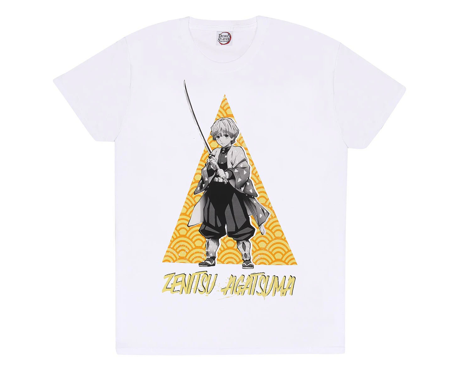 Demon Slayer Unisex Adult Zenitsu Agatsuma Triangle T-Shirt (White) - HE1853