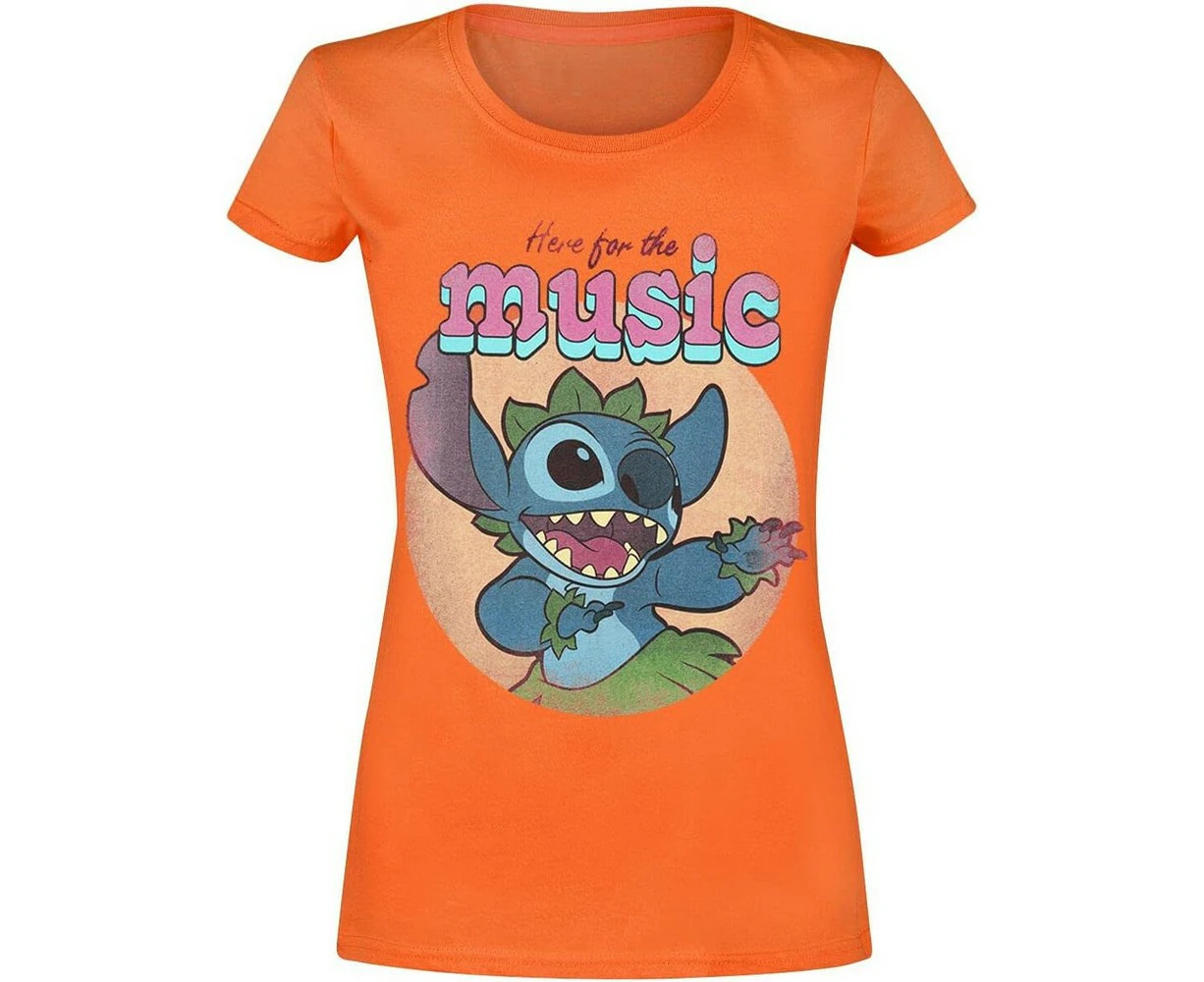 Lilo & Stitch Womens Here For The Music Fitted T-Shirt (Orange) - HE2062