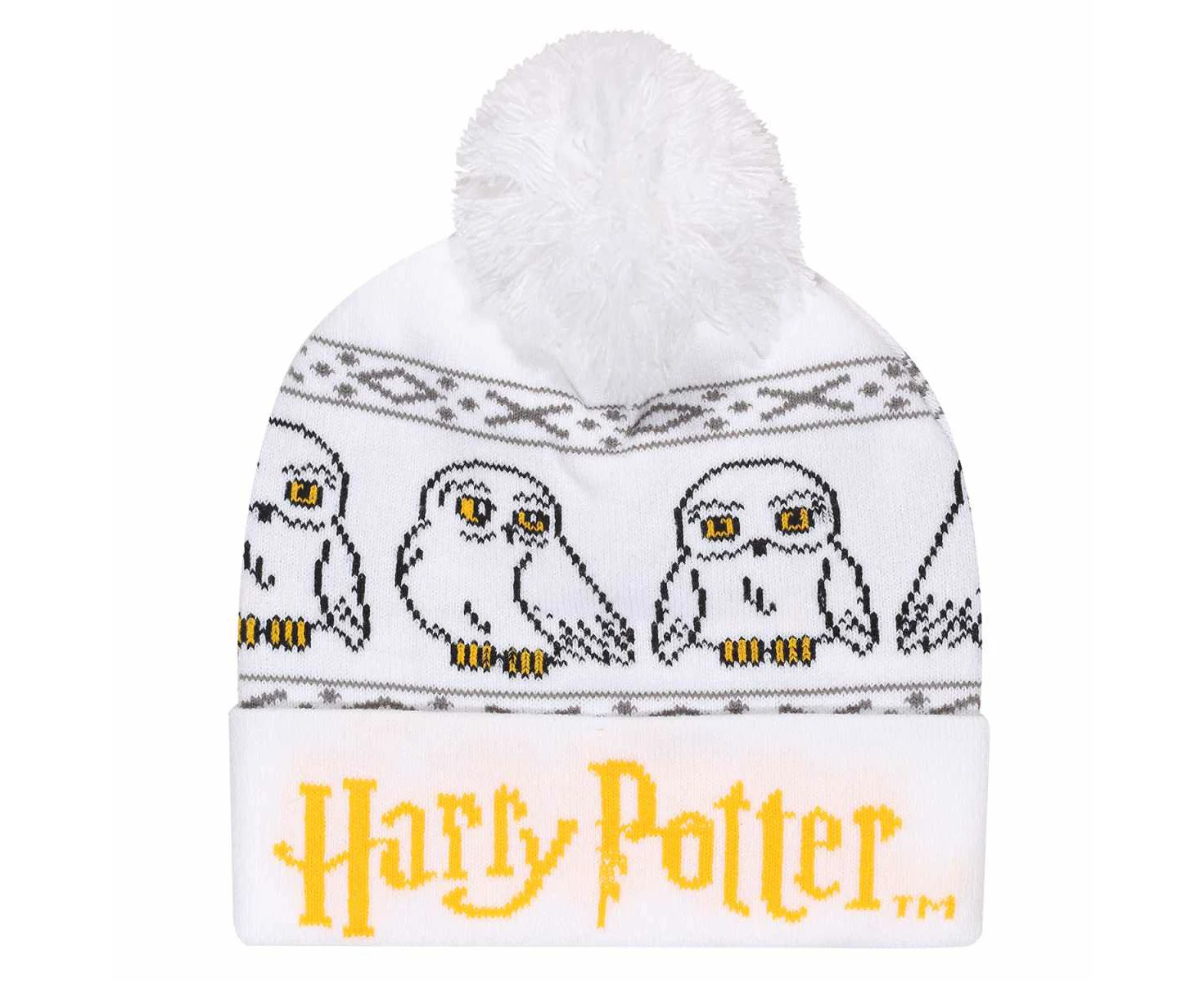 Harry Potter Unisex Adult Snow Hedwig Beanie (White/Yellow/Black) - HE2012