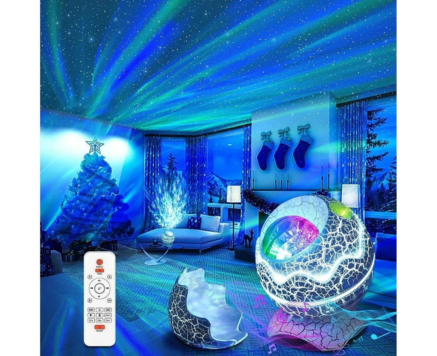 Glowly 4-in-1 Dino Egg Galaxy Projector Night Light with White Noise