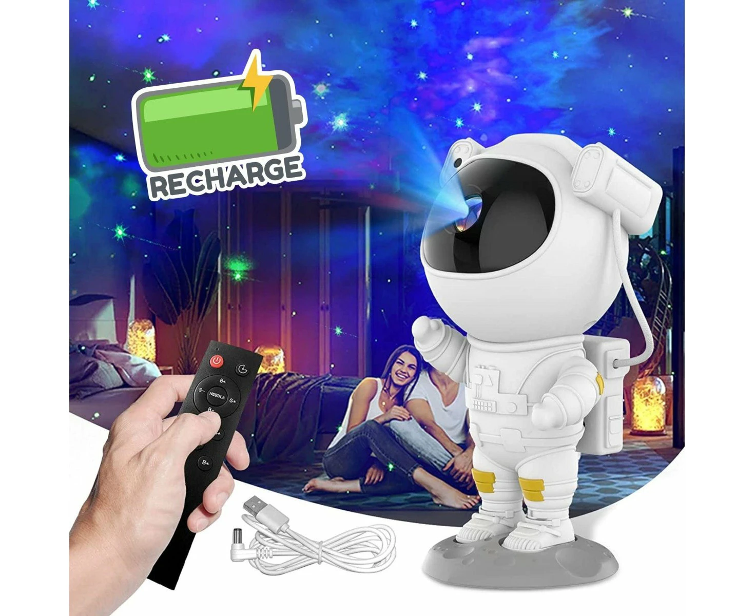 Glowly Astronaut LED Galaxy Projector for Ultimate Starry Night Light Experience - Rechargeable (Remote Control)