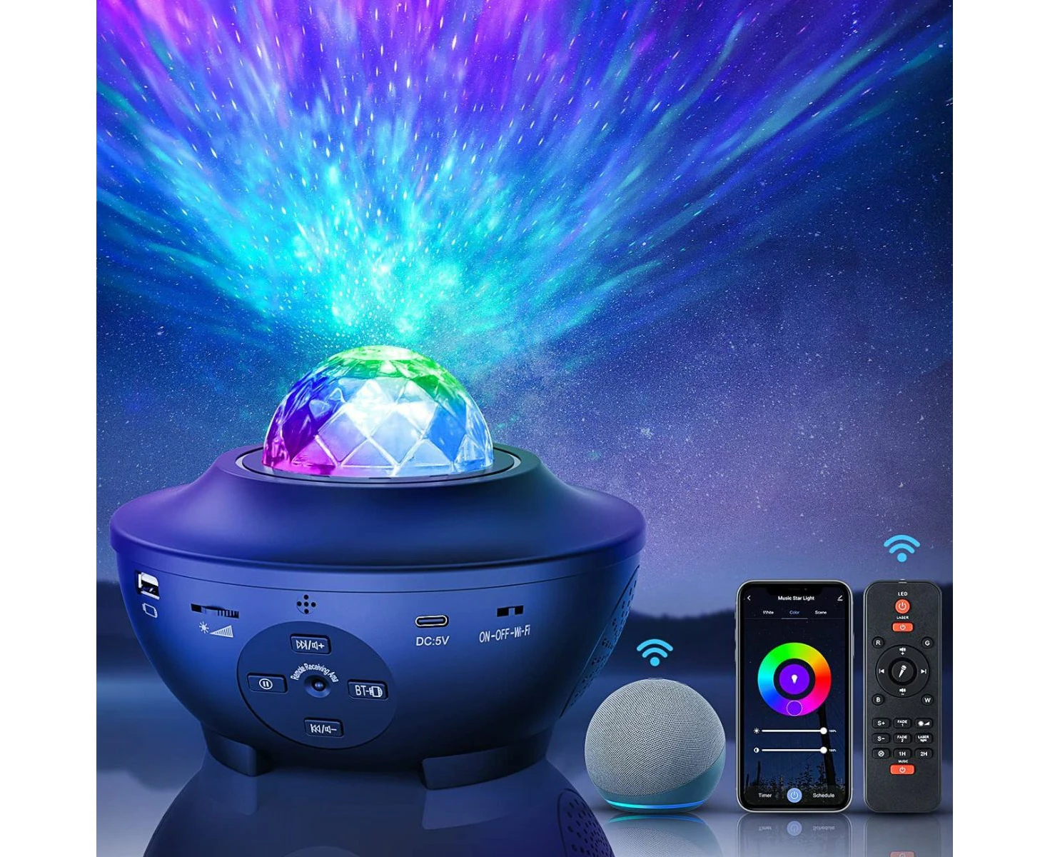 Glowly Wi-Fi Galaxy Projector 2.0. A Dreamy Night Light for Your Baby - Black