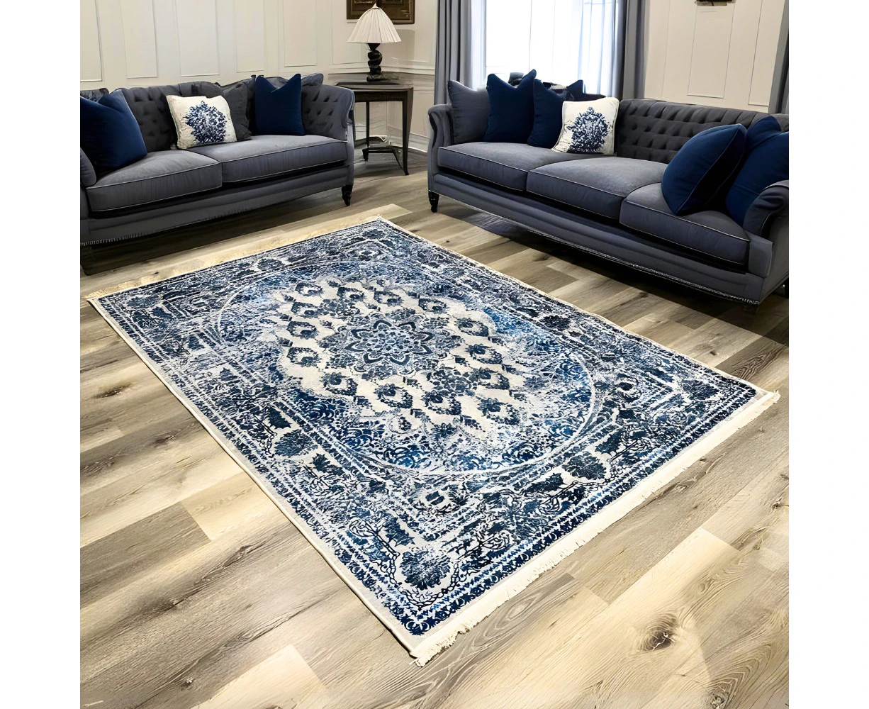 Blue Beige Veneziano Grace Turkish Floor Carpet Rugs Traditional Carpet Rug Large Bedroom Living Room Anti-Slip