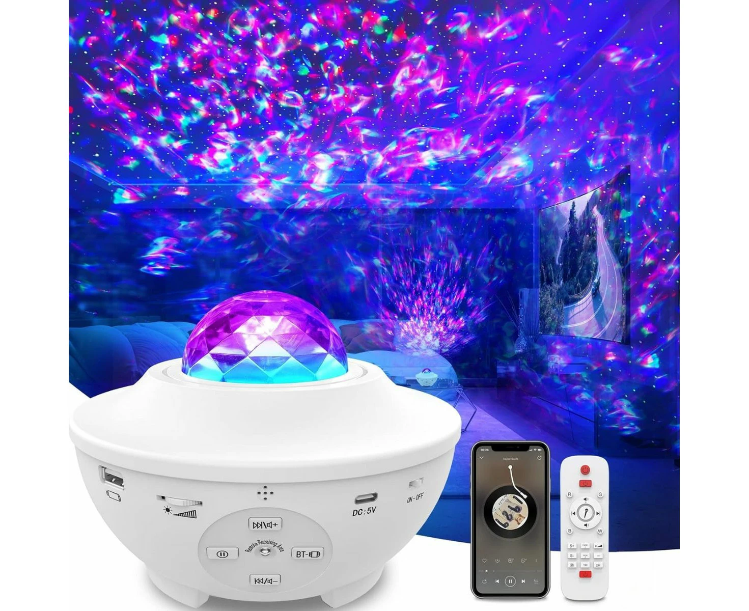 Glowly Galaxy Projector Star Night Light Projector with Bluetooth - White