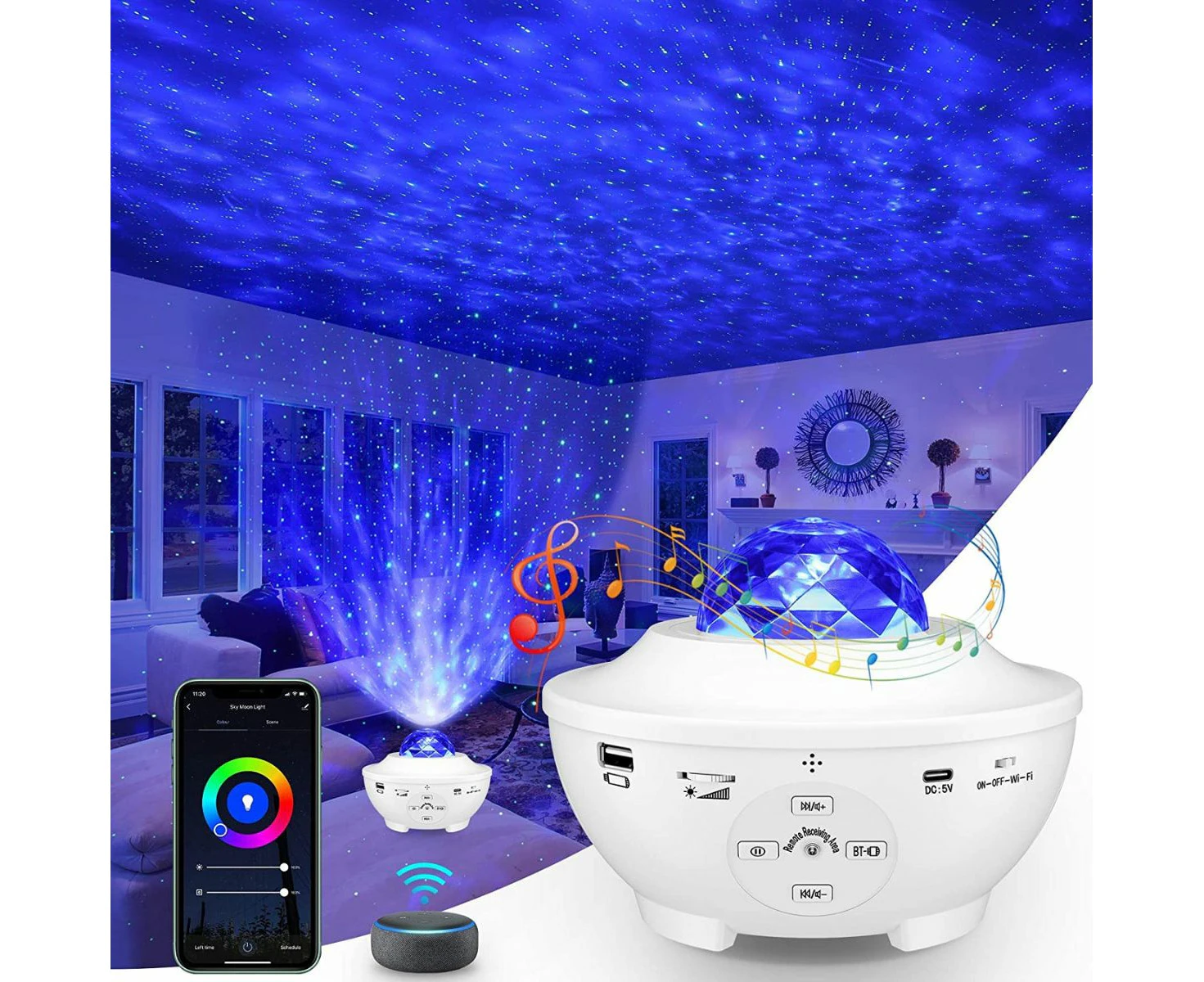 Glowly Wi-Fi Galaxy Projector 2.0. A Dreamy Night Light for Your Baby - White