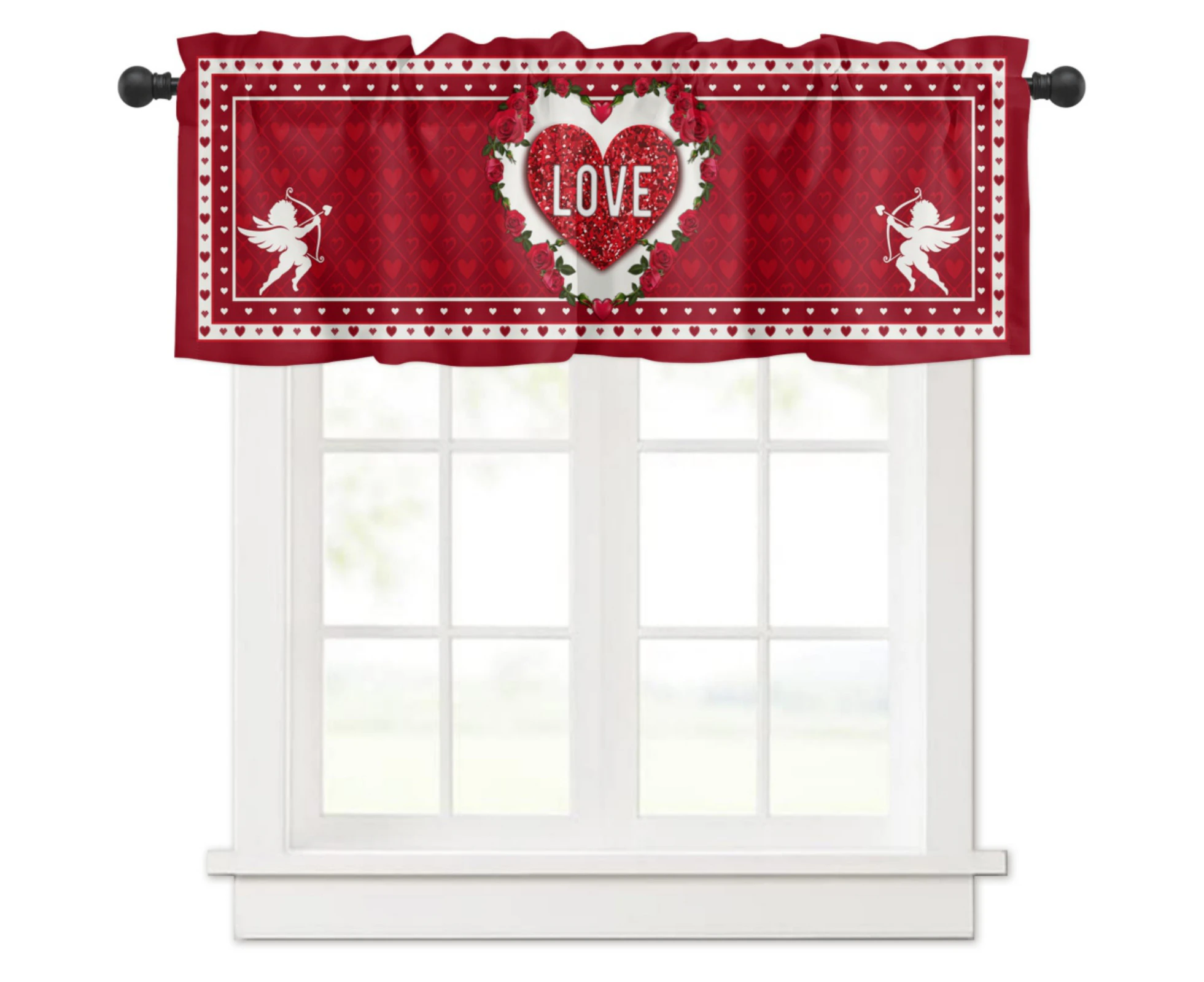 Heart Kitchen Curtains Valances for Windows Pink Love Hearts Valentine's Window Curtain Short Rod Pocket Bathroom Treatment Valance - 137x45cm