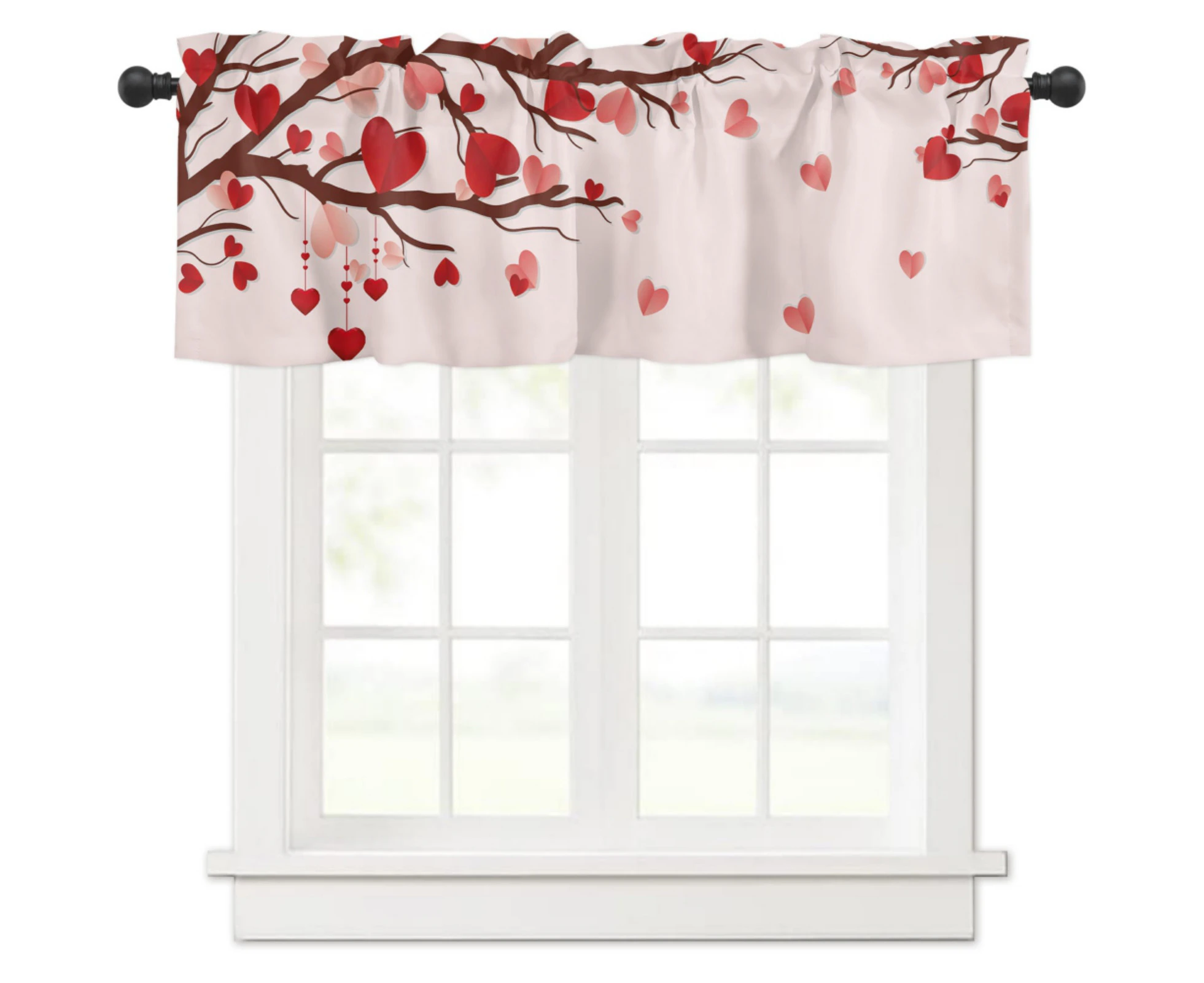 Heart Kitchen Curtains Valances for Windows Pink Love Hearts Valentine's Window Curtain Short Rod Pocket Bathroom Treatment Valance- 137x45cm