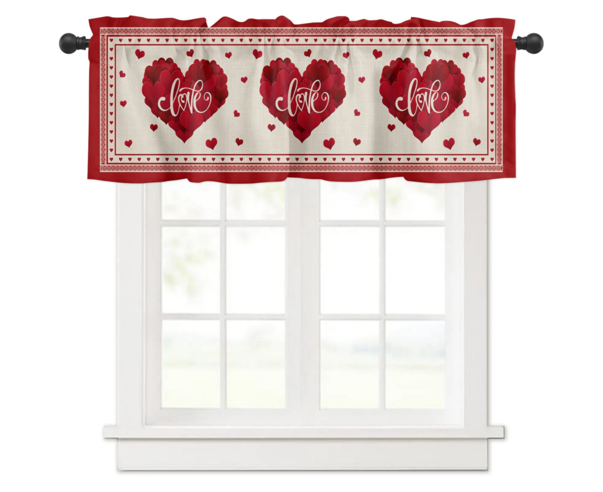 Heart Kitchen Curtains Valances for Windows Pink Love Hearts Valentine's Window Curtain Short Rod Pocket Bathroom Treatment Valance - 137x45cm