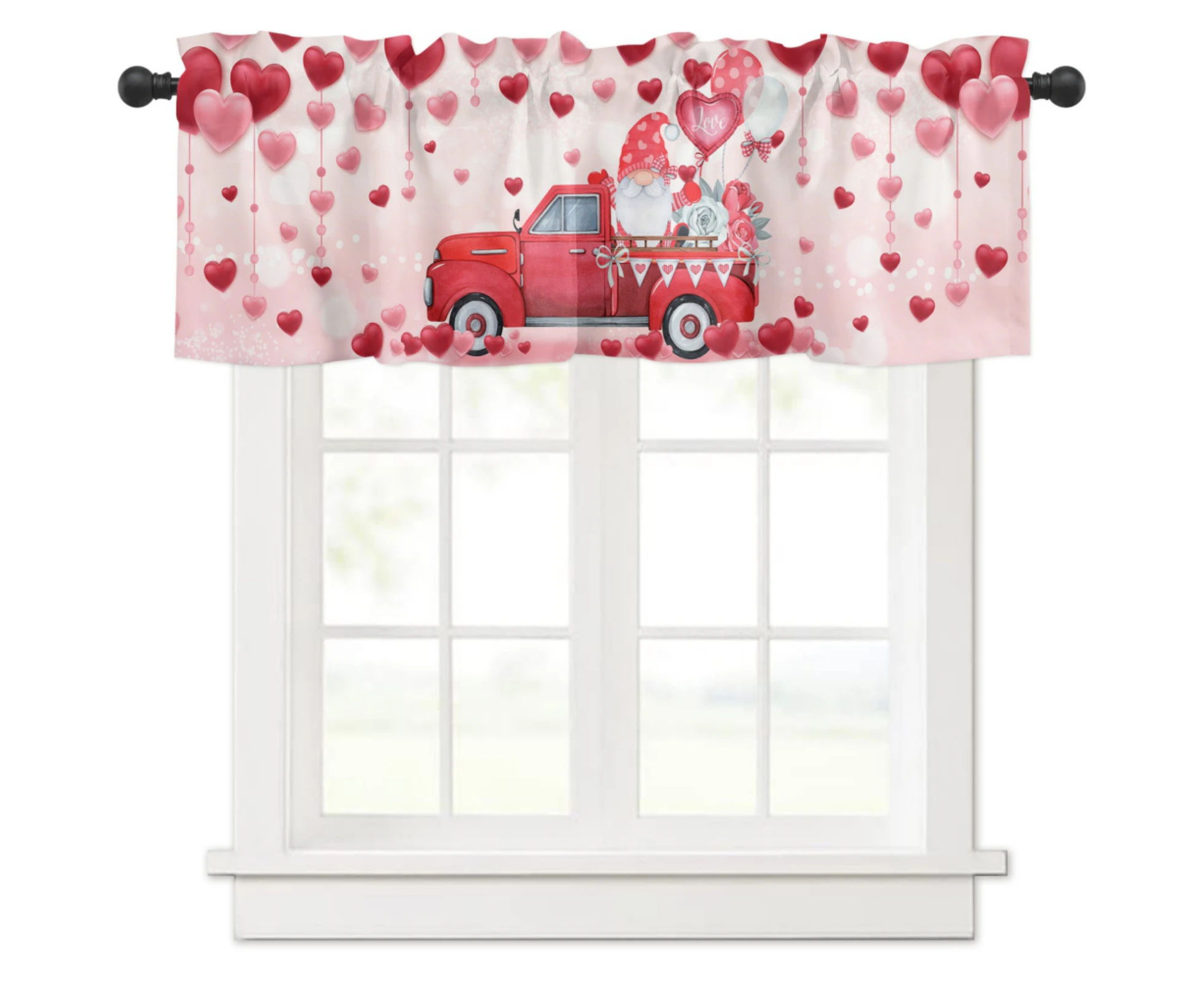 Heart Kitchen Curtains Valances for Windows Pink Love Hearts Valentine's Window Curtain Short Rod Pocket Bathroom Treatment Valance - 137x45cm