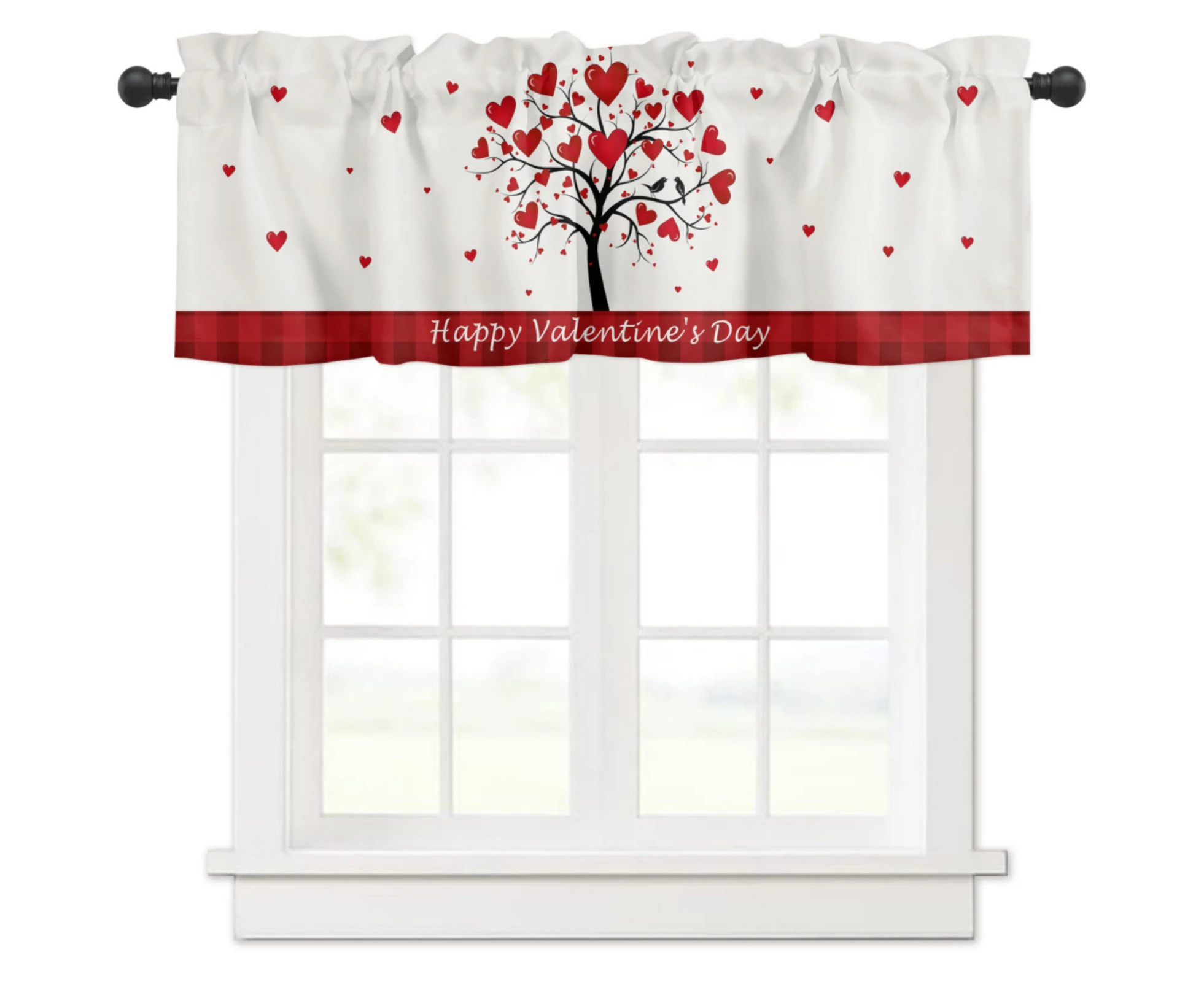 Heart Kitchen Curtains Valances for Windows Pink Love Hearts Valentine's Window Curtain Short Rod Pocket Bathroom Treatment Valance - 137x45cm