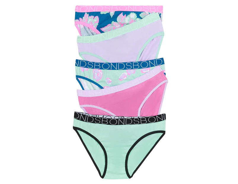 Bonds Girls' Bikini Briefs 5-Pack - Aloha Vibes/Calypso Green