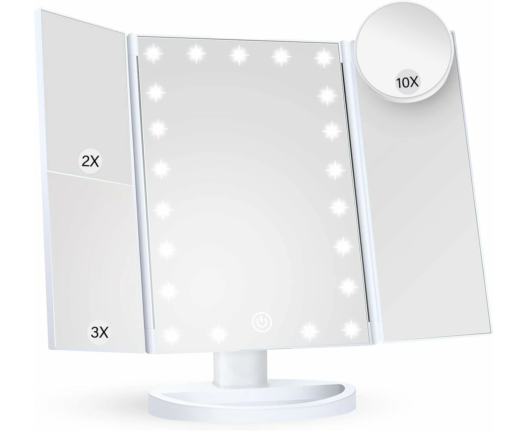 Makeup Mirror Vanity Mirror with Lights, 2X 3X 10X Magnification, Lighted Makeup Mirror, Touch Control, Trifold Makeup Mirror, Dual Power Supply