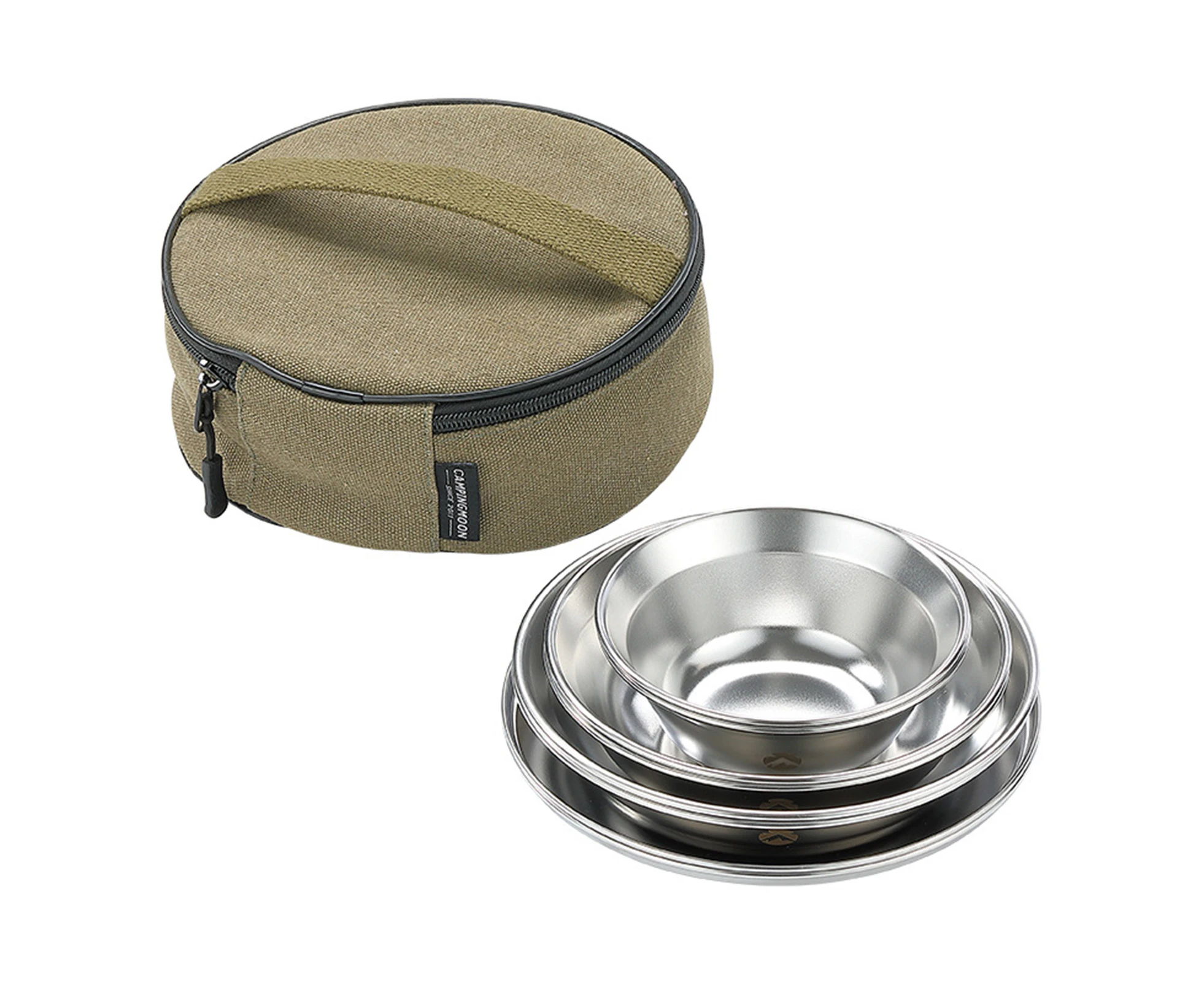 8pcs Stainless Steel Plates and Bowls Set Camping Dinner Dish Set with Carry Bag for Outdoor Camping Hiking Backpacking Picnics