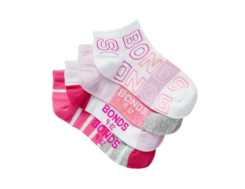 Bonds Kids' Very Comfy Low Cut Socks 4-Pack - Pink/White