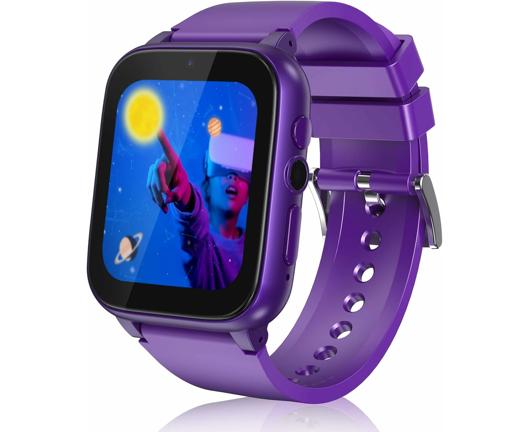 1.69'' Kids Smart Watch, 26 Puzzle Games,HD Camera,Pedometer,Flashlight,Learn Card,Audio Book - Purple