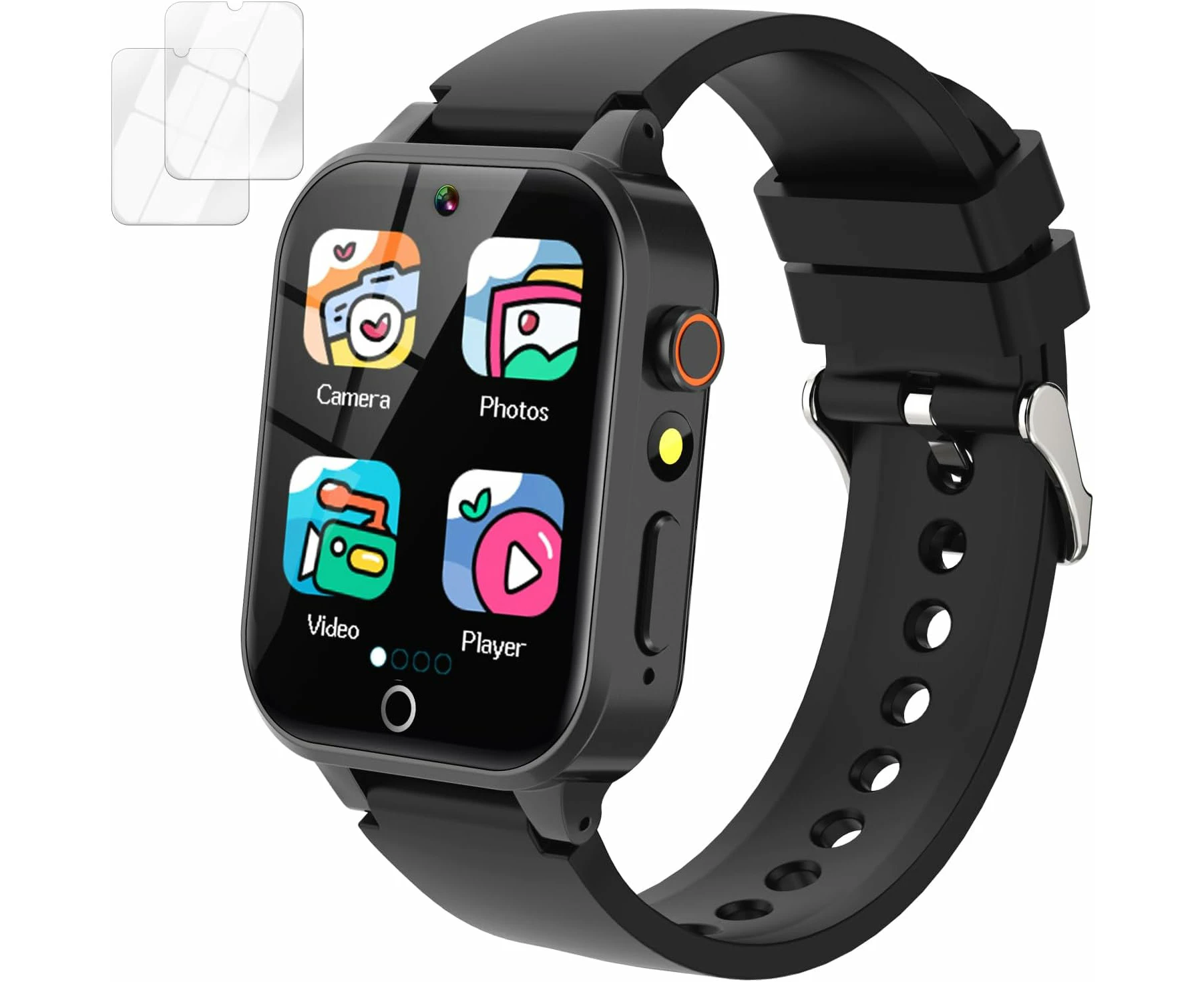 Kids Smart Watch Boys with 26 Puzzle Games HD Touchscreen Camera Pedometer Music Player Flashlight - Black