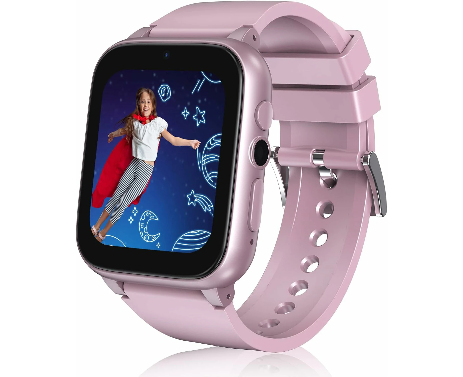 1.69'' Kids Smart Watch, 26 Puzzle Games,HD Camera,Pedometer,Flashlight,Learn Card,Audio Book - Pink