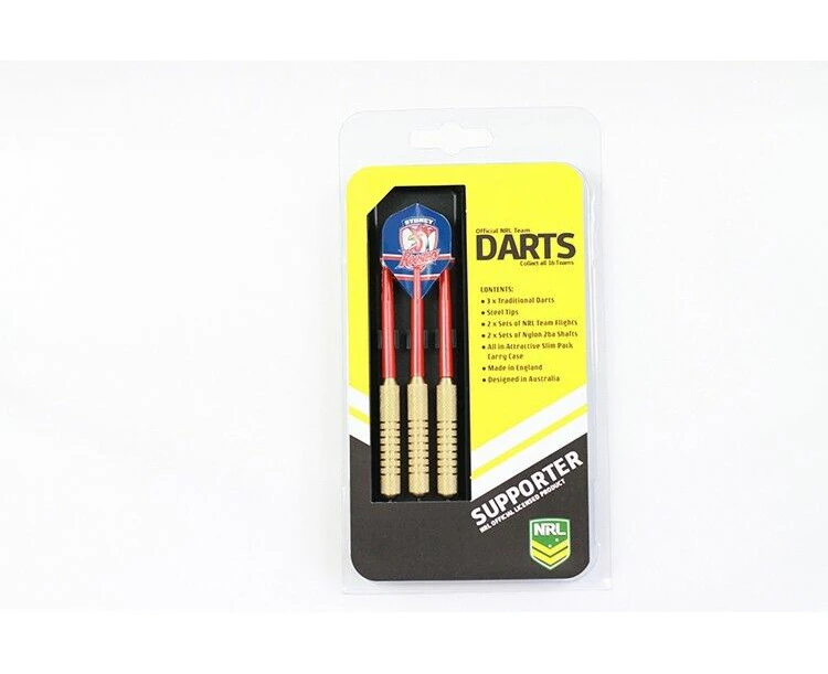 NRL Sydney Roosters Darts - Set Of 3 With Carry Case - 24 Gram Dart Brass