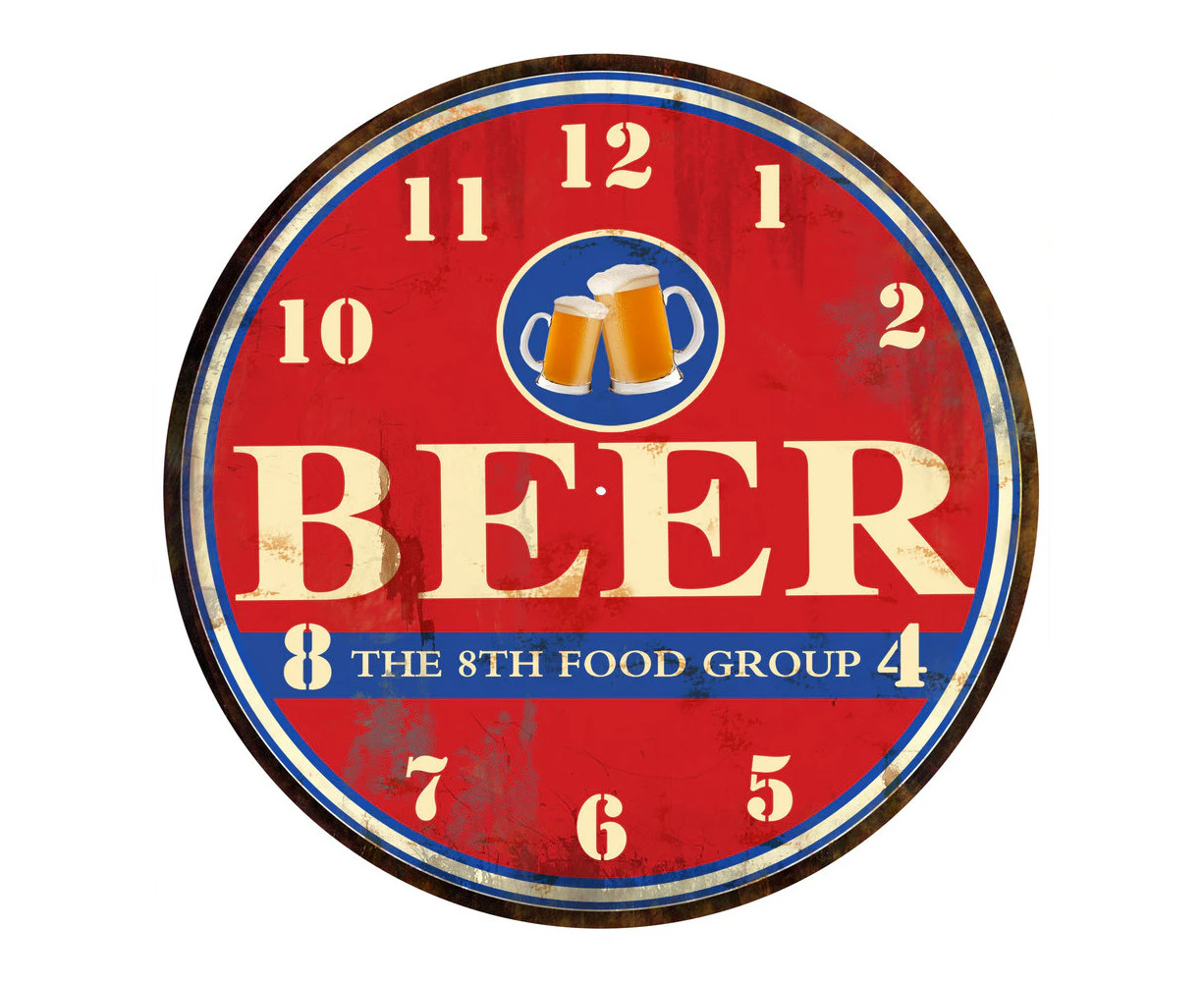 Beer 8th Food Group Glass Analogue Hanging Wall Clock 30cm Round Home Decor