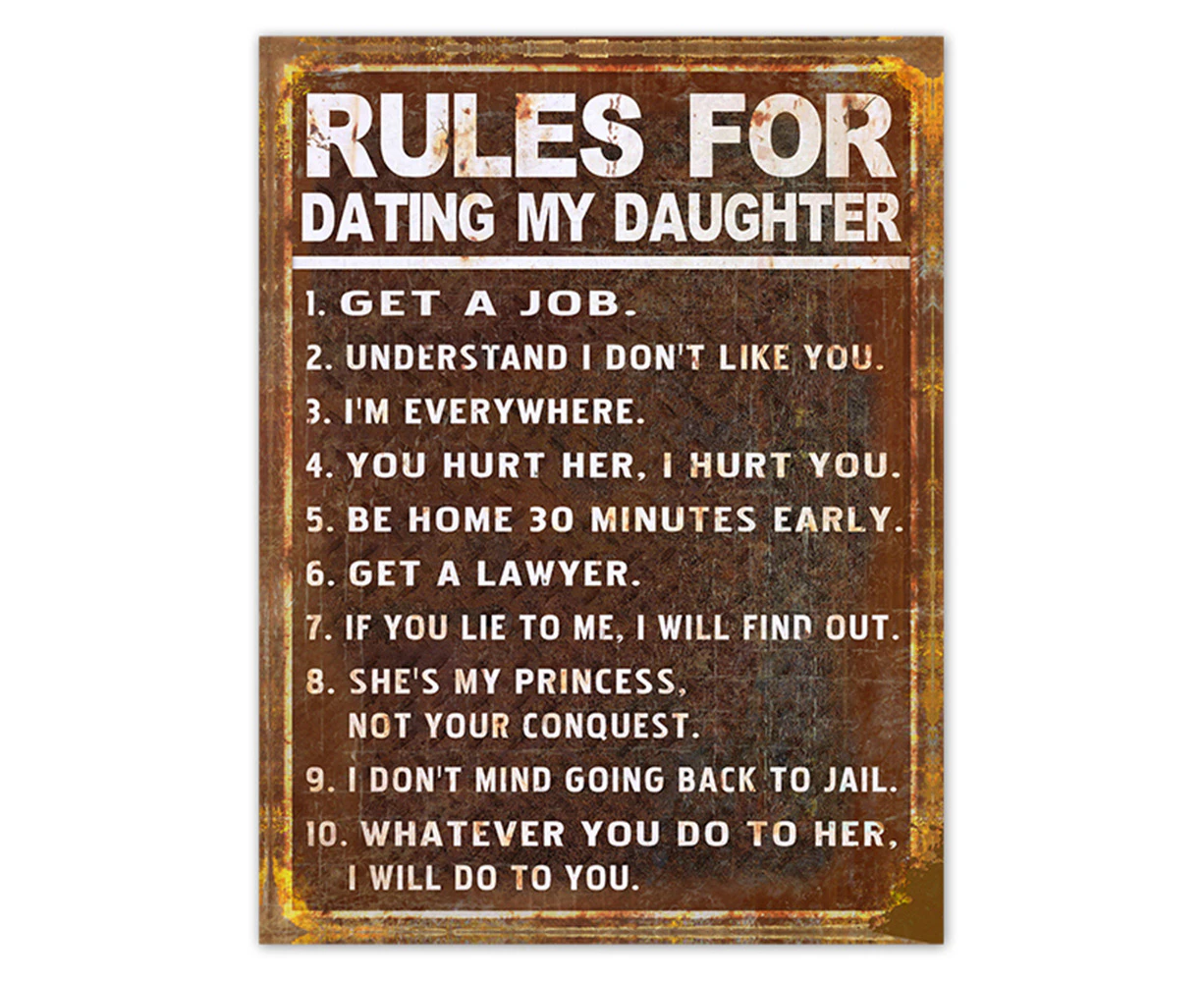 Rules For Dating Hanging Flat Iron Sign 29x40cm Rectangle Wall Mounted Decor