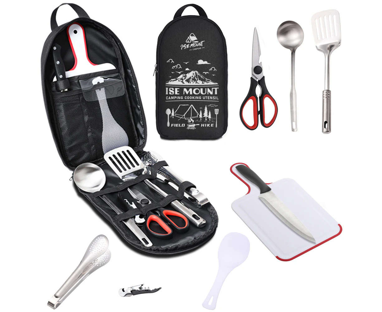 Portable Travel Utensils Set 9pcs Stainless Steel Camping Kitchen Cookware Set Kitchenware for Backpacking BBQ Camping Picnic