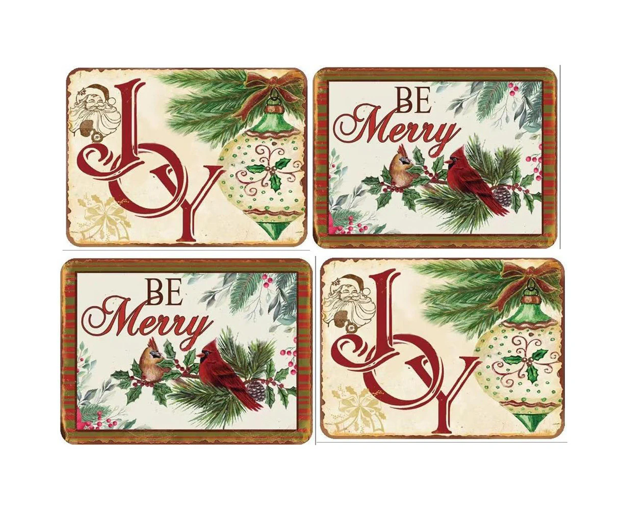 4pc Joy/Be Merry Placemats Table Protector Dining Desk Mat Rectangle MDF Assort