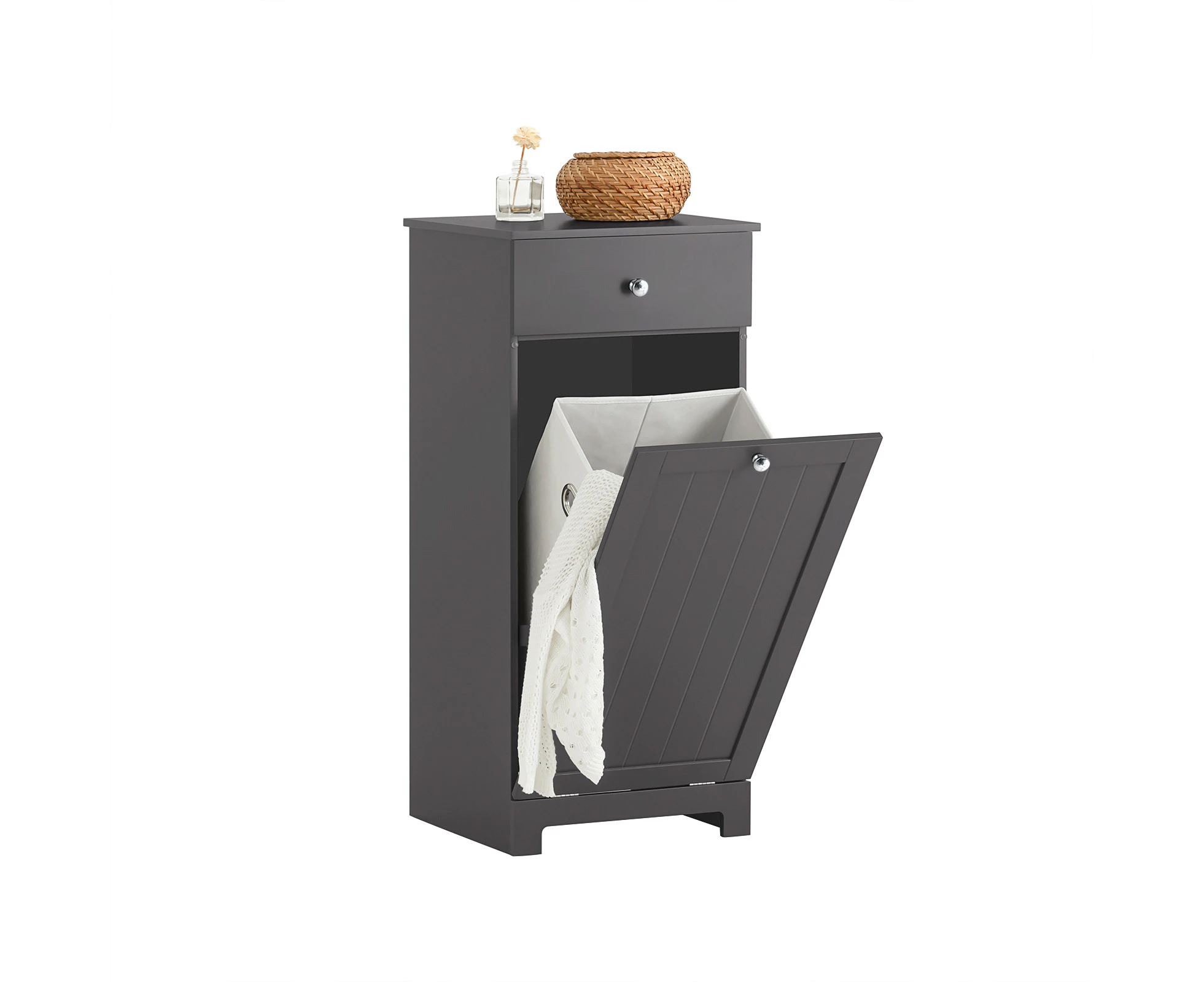 Laundry Storage Cabinet with Basket and Drawer, Tilt-Out Laundry Hamper Grey BZR21-DG