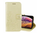 For iPhone XS Max Case Gold Rose Embossed PU Leather Folio Case