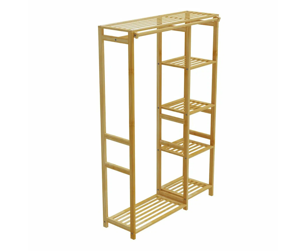 4-Tier Bamboo Clothes Rack with Dustproof Curtain