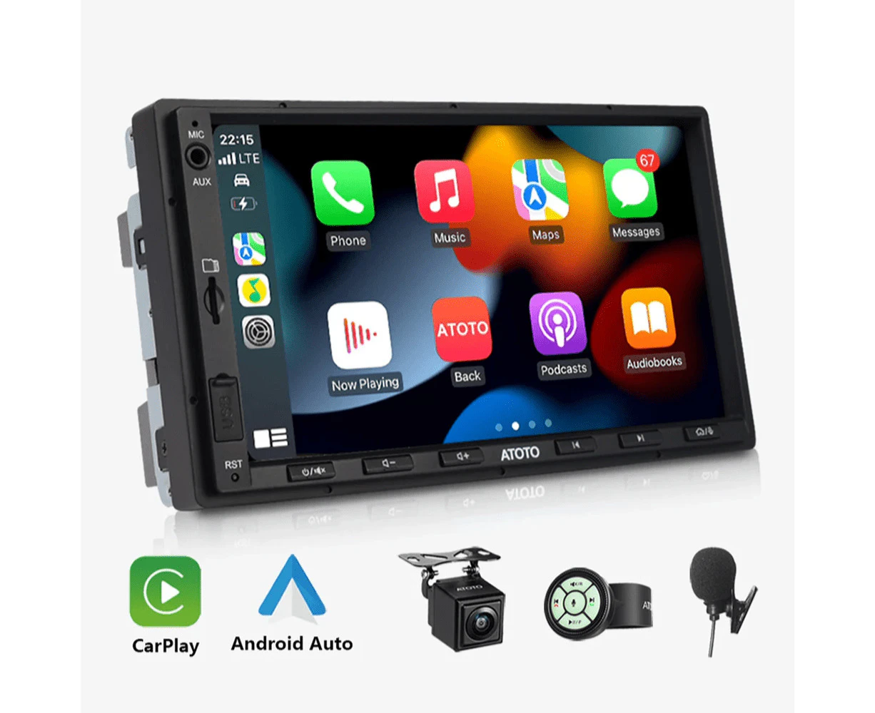 7" Double Din Car Multimedia Player with Wireless CarPlay, Android Auto, and Bluetooth Radio