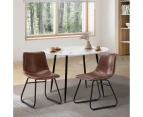 Oikiture 2x Dining Chairs Kitchen Table Chair Lounge Retro Padded Seat PU Brown