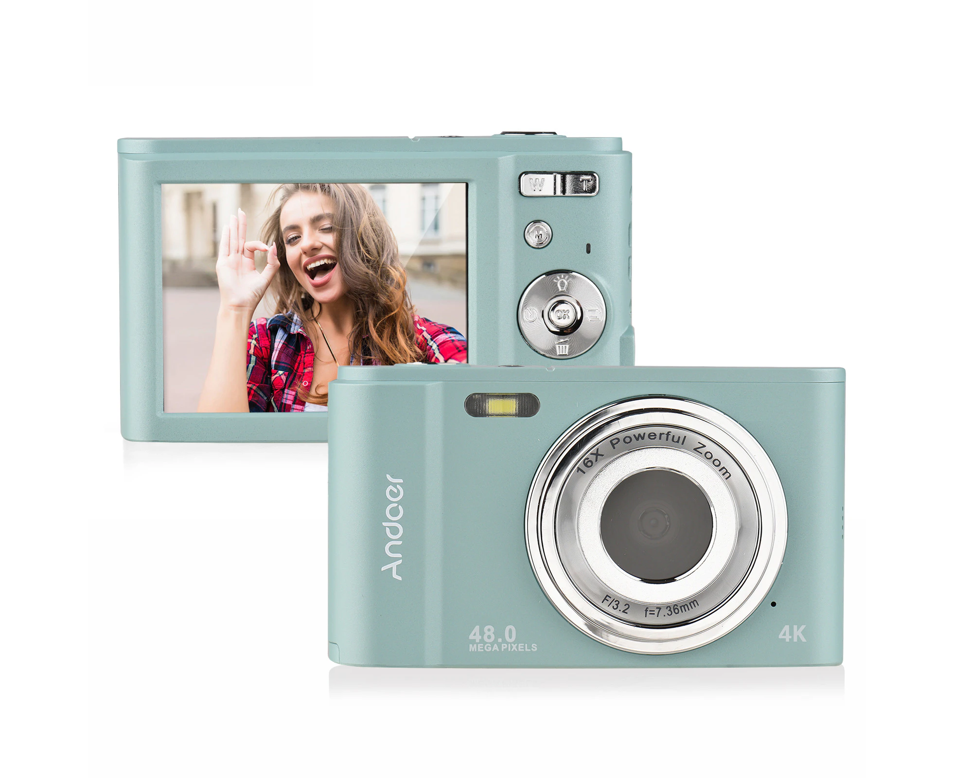 Andoer Portable Digital Camera 48MP 4K 2.88-inch IPS Screen 16X Zoom Auto Focus Self-Timer 128GB Extended Memory Face Detection Anti-shaking with 2pcs Batt