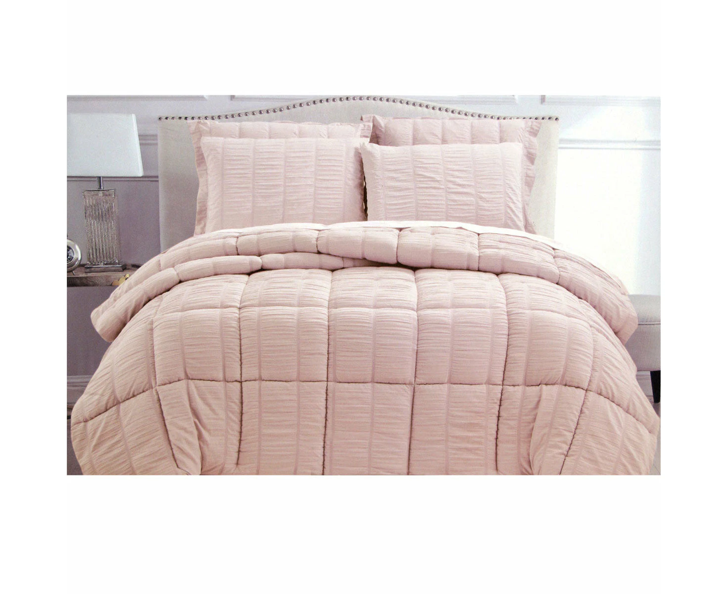 Hotel Living 3 Piece Seersucker Comforter Bedspread Coverlet Set Queen Pink