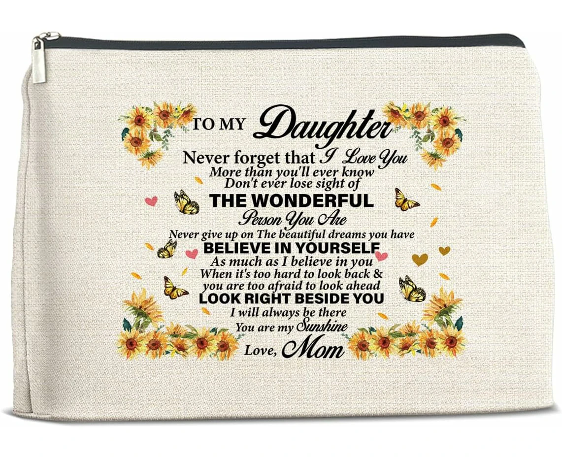 Daughter Makeup Bag, Gifts for Daughter Birthday, Christmas, Graduation, to My Daughter Cosmetic Bag