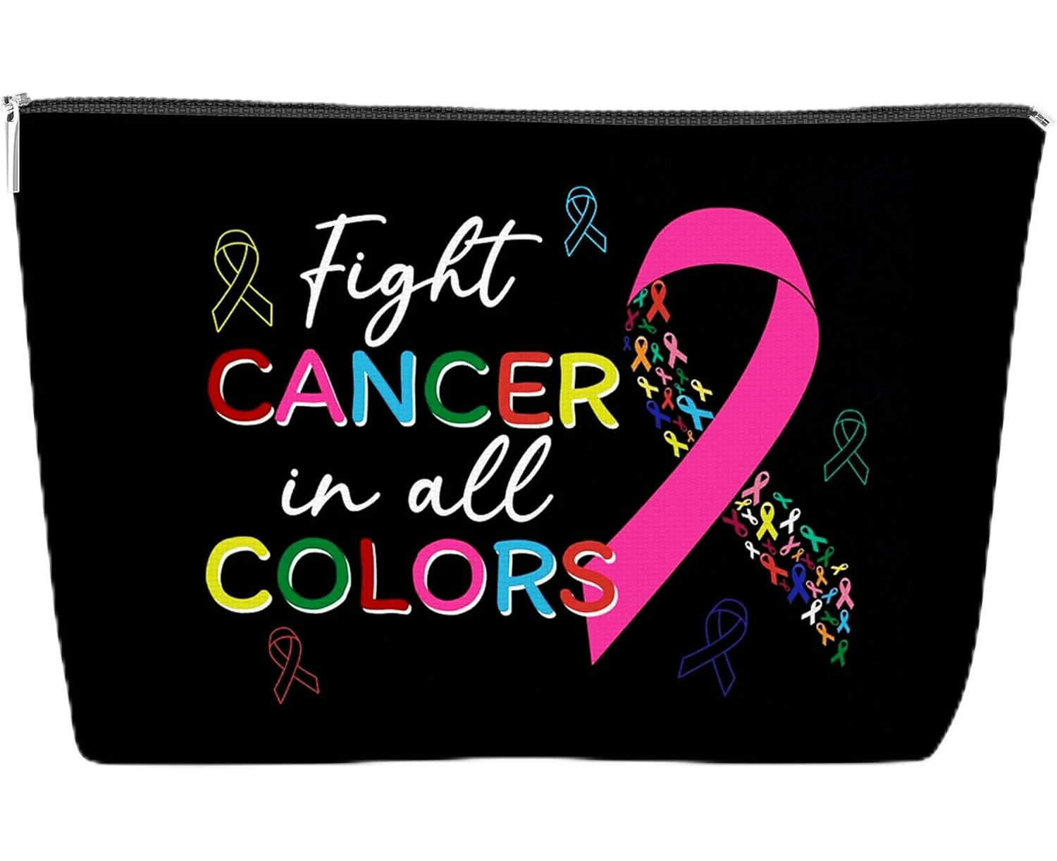 Fight Cancer Makeup Bag, Gift for Women Girls, Zipper Cosmetic Travel Pouch, Cancer Fighter Gift 001