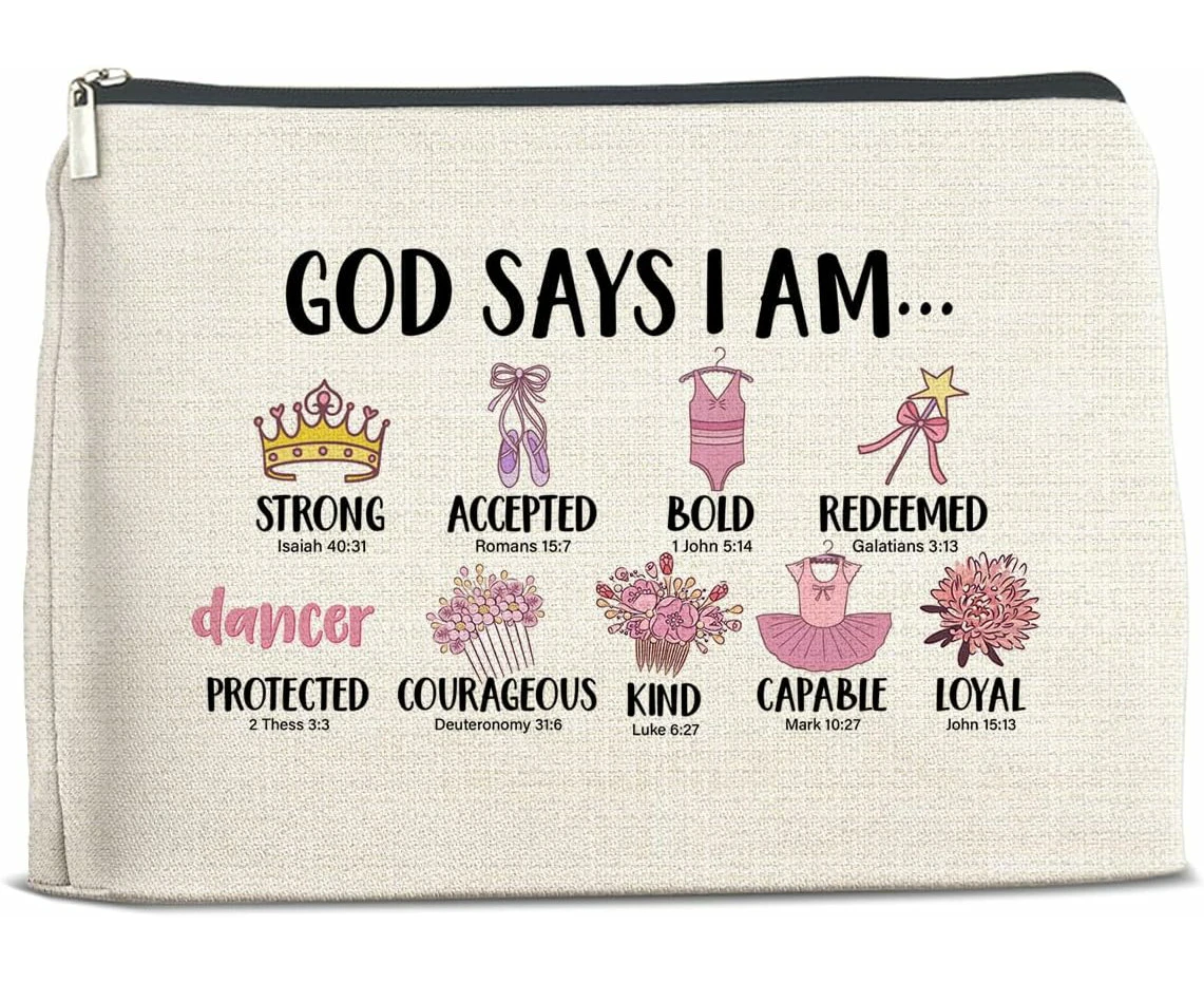 Inspirational Christian Gifts for Girls, Religious Motivational Dancer Ballerina Cosmetic Bag