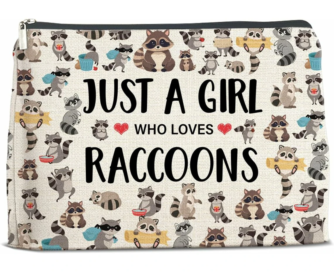 Raccoon Gifts for Girls, Raccoon Lovers Gifts Makeup Bag, Just a Girl Who Loves Raccoon Cosmetic Bag