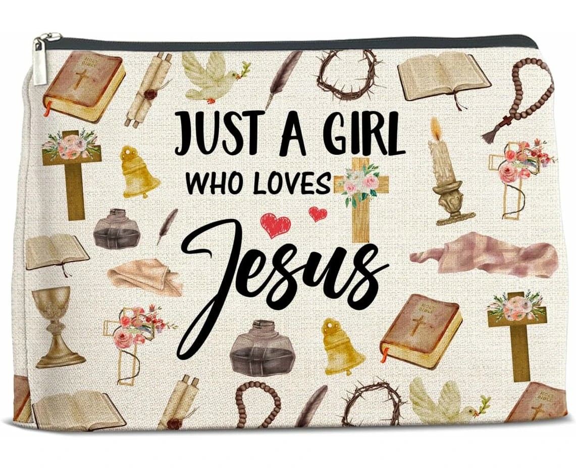 Christian Gift for Girls, Religious Gift, Just a Girl Who Loves Jesus Cosmetic Bag