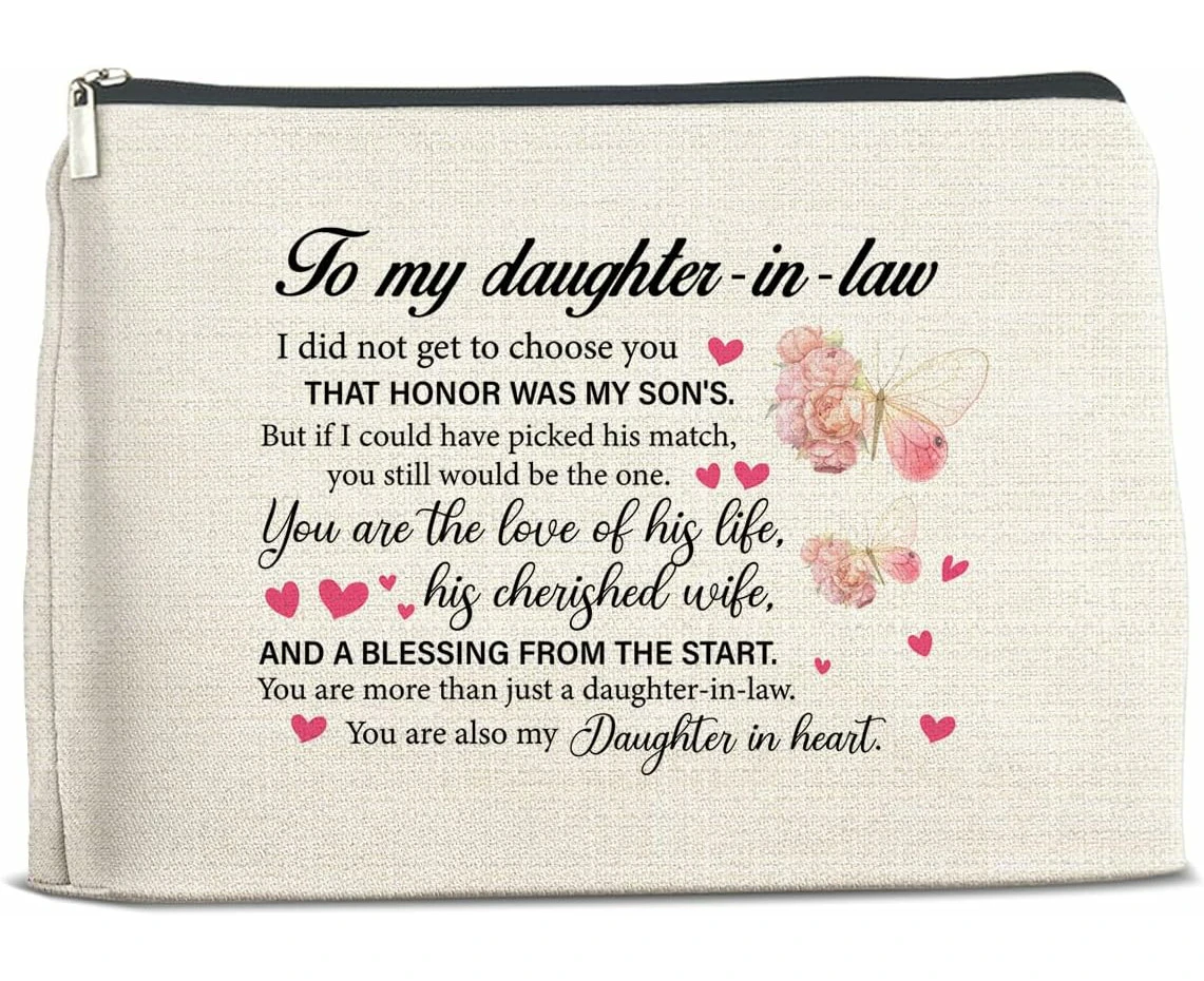 Daughter in Law Gifts Makeup Bag, Gifts From Mother in Law, Birthday Graduation Wedding Cosmetic Bag