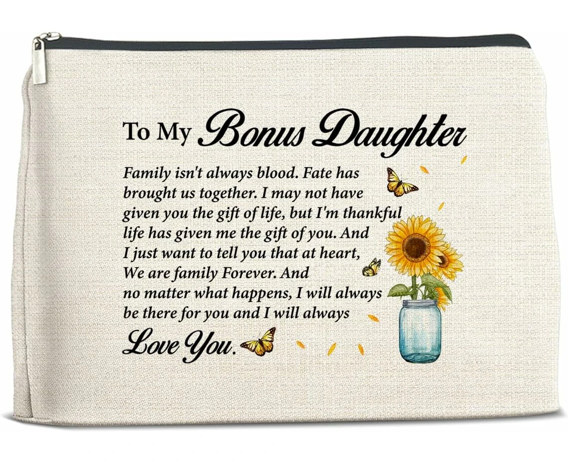 Bonus Daughter Makeup Bag, Gifts From Stepdad Stepmom, Cosmetic Bag